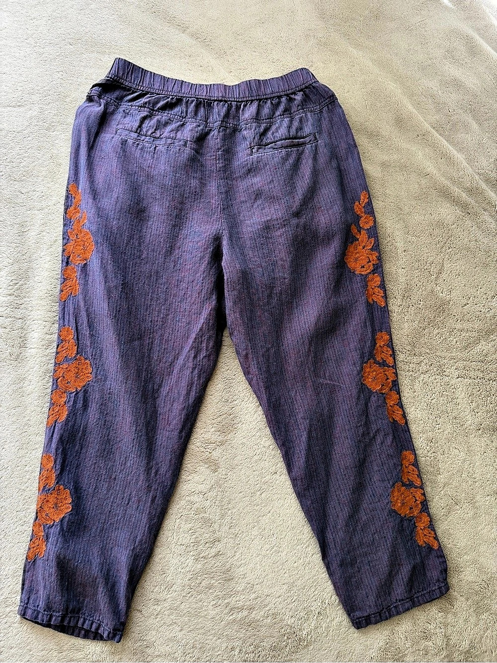 Anthropologie Purple Linen Floral Embroidered Pants S Petite - Picture 2 of 7
